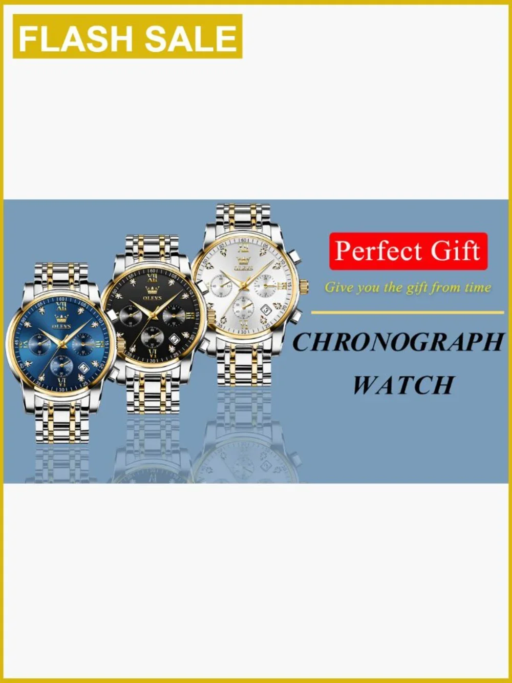 Men's Chronograph Watch Stainless Steel Quartz Waterproof Dress